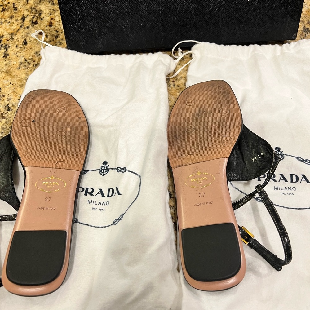Prada Black Python Embellished Thong Flat. Size 7! Slightly used. - Picture 2 of 3